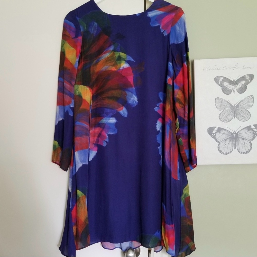 Anthropologie A-line swing dress, silk, fully lined, hand-washable, S.